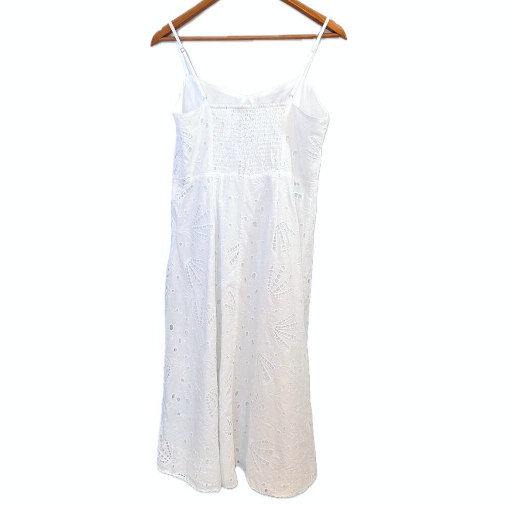 LOFT | White Shell Eyelet Midi Dress Spaghetti Straps | Size 10P - Picture 7 of 14